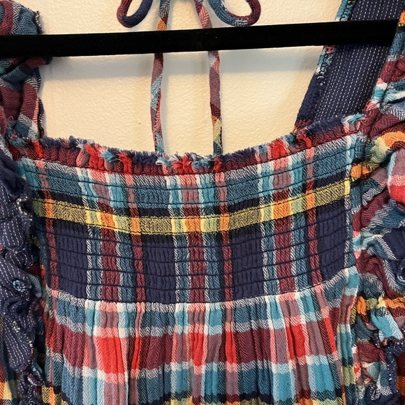 Free People We the Free Sienna Plaid Navy Ruffle Top Size Small - Picture 4 of 10